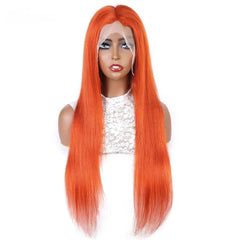 Colored Wig 150% Density Straight Human Hair Wig 16-30 Inch Ginger Color