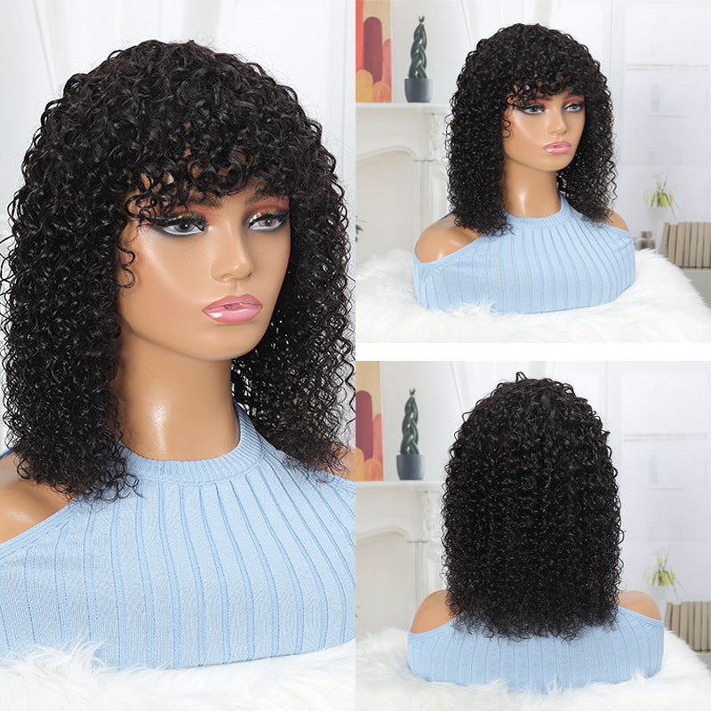 Summer Pixie Wig 150% Density Curly Human Hair Wig 6 Inch #1B Natural Color USH116