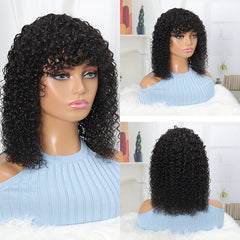 Summer Pixie Wig 150% Density Curly Human Hair Wig 6 Inch #1B Natural Color USH116