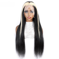 Colored Wig 150% Density Straight Human Hair Wig 16-28 Inch #1B/613 Color