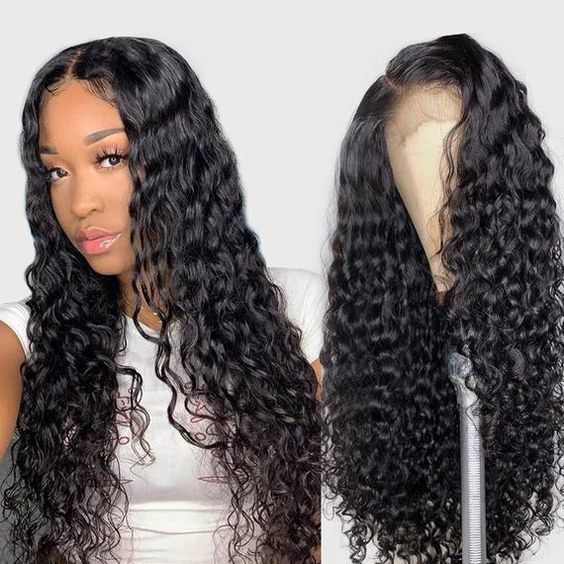 13X4 Lace Frontal Wig 180% Density Natural Wave  Human Hair Wig 16-40 Inch #1B Natural Color