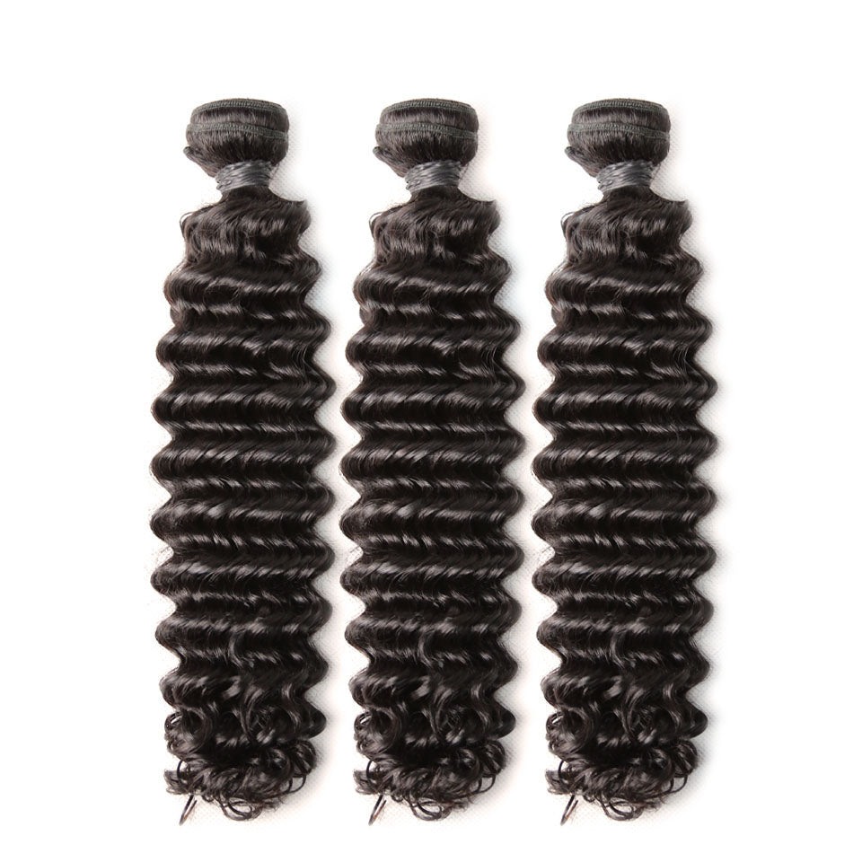 10A Deep Wave Raw Virgin Hair Bundles #1B Natural Black 10-30inch All Cuticles Intact And Aligned