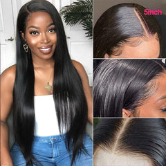 5X5 HD Lace Wig 150% Density All Textures Human Hair Wig 16-30 Inch #1B Natural Color