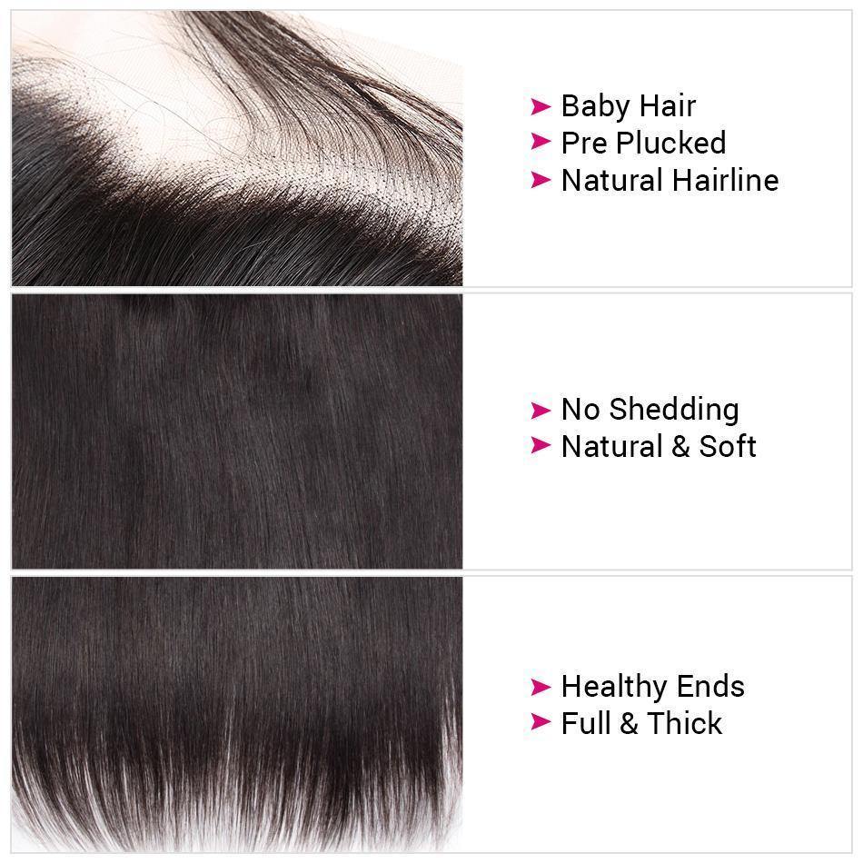 13X6 Lace Frontal Straight Swiss Lace #1B Natural Black 10-20inch 100% Virgin Human Hair